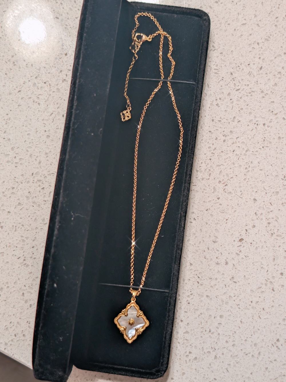 Mother of Pearl Clover Pendant Necklace Vintage French Style